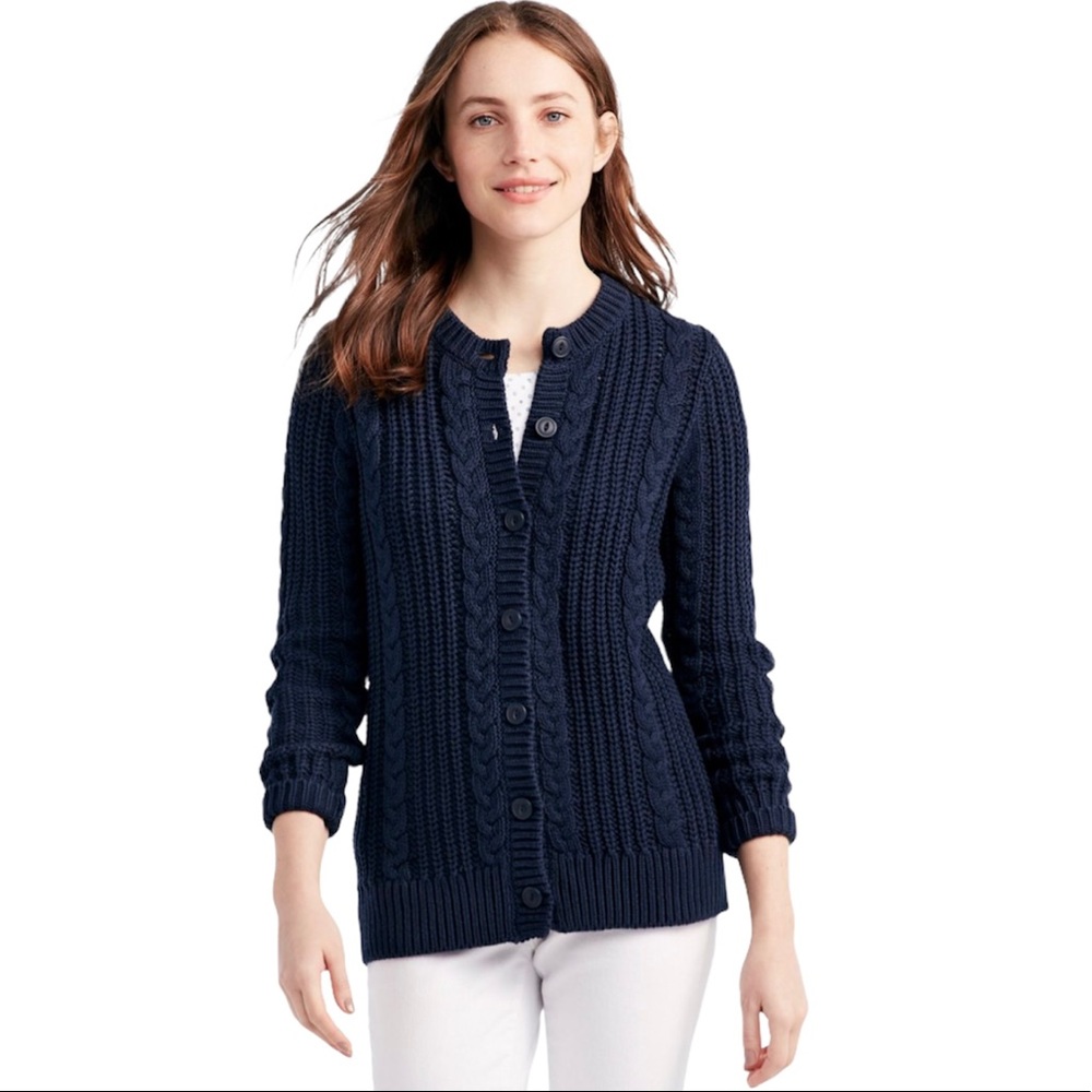 L.L. Bean Rope Stitch Shaker Cardigan Sweater NWT